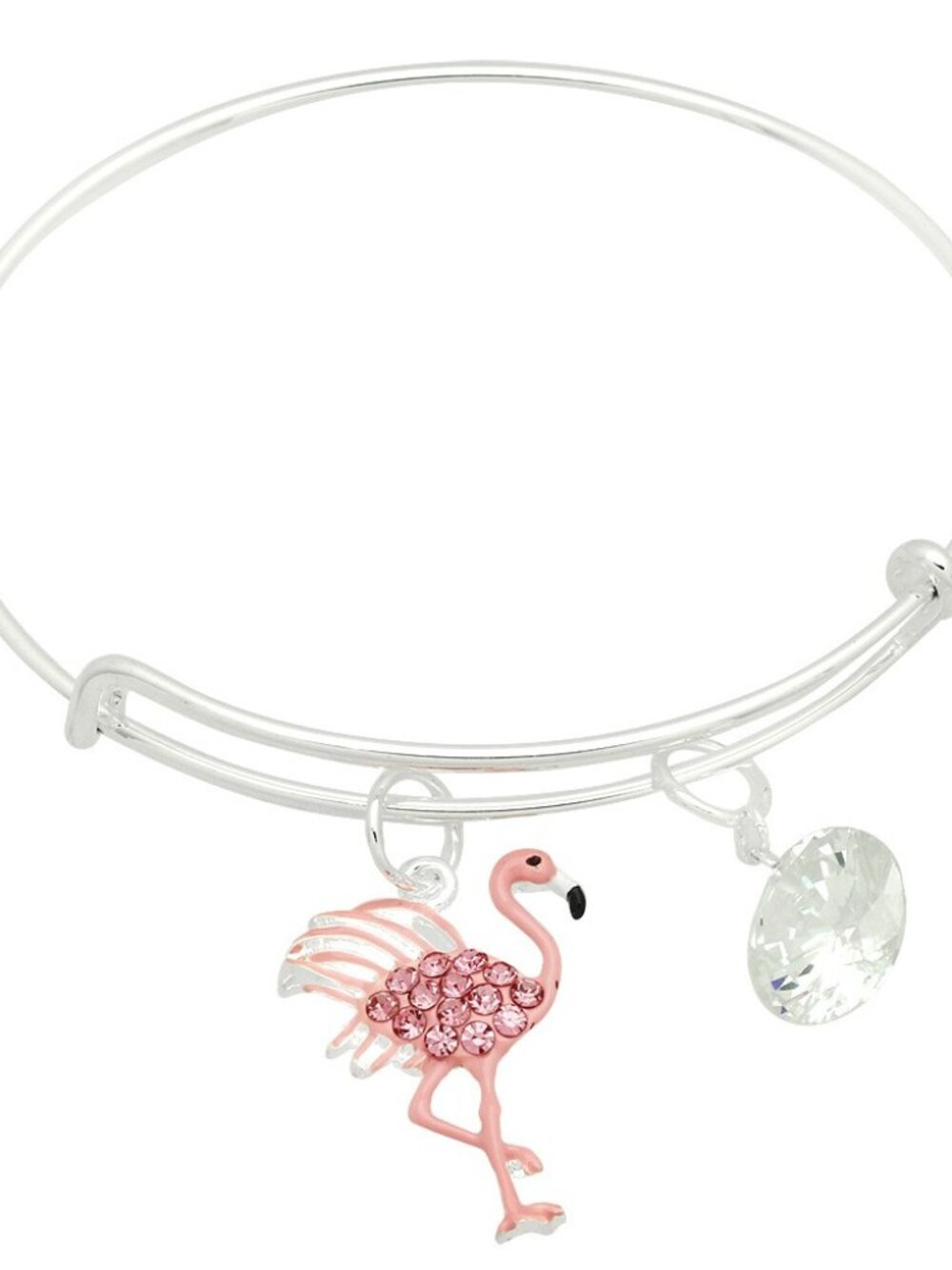 Flamingo Bracelet Charm Bangle Pave Rhinestone Crystal Pink SILVER Jewelry Bird